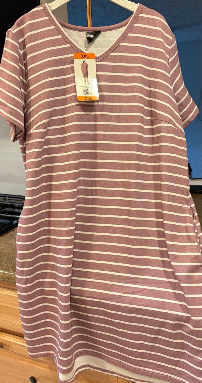 NWT Women's 32 Degrees Cool Ballerina Pink Stripe SS Dress Sz XXL